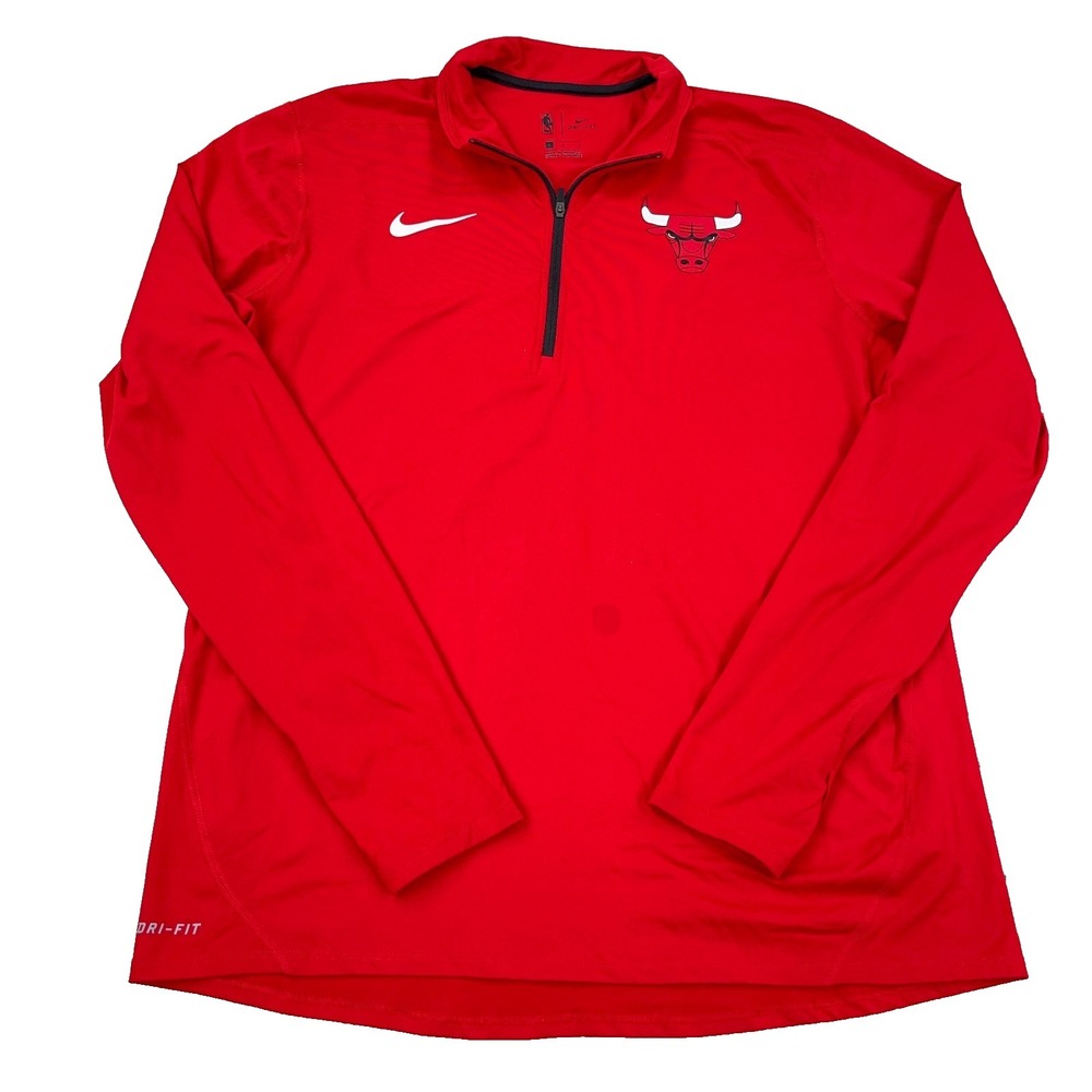 Chicago Bulls Shirt Men Large Nike Dri FIt Pullover Quarter Zip Performance *